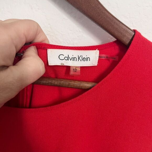 Calvin Klein Red Dress A-Line Women Size 12 Knee Length Sleeveless - Picture 6 of 8